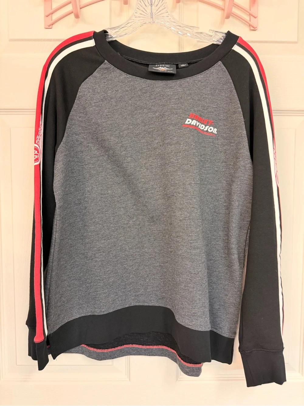Harley-Davidson Men’s Charcoal Gray and Black Crewneck with Red Stripe
